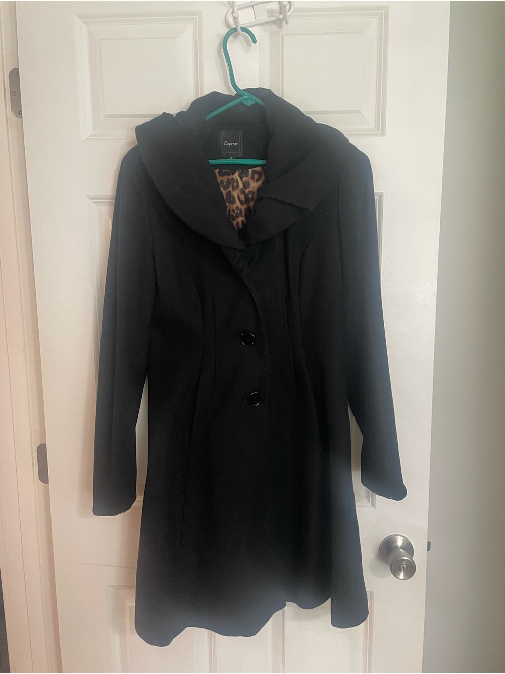 Express Black Coat with Leopard-Print Lining